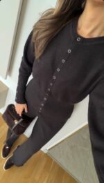 Eyelet Detail Knitwear Set - Brown - Image 3