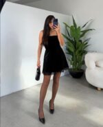 Black Velvet Lace Detailed Dress