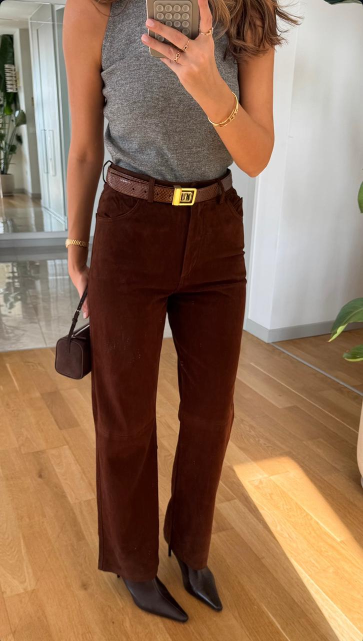 2b54a3d7-2495-43a0-afcb-a348ba63419d Tossy Hight waist suede pants brown - Image 1