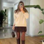 Satin Dress Knitwear Sweater Double Set —Brown