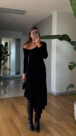 Asymmetric Stone Detailed Dress - Black - Image 3