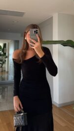 Asymmetric Stone Detailed Dress - Black - Image 2