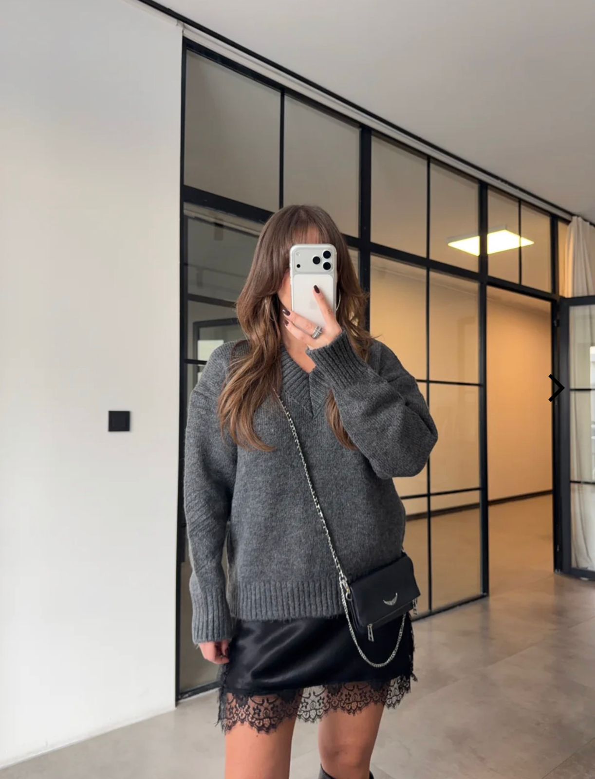 7c83c65d-4e0a-4522-aae0-7fca146d1a70 Satin Dress Knitwear Sweater Double Set —Grey - Image 1