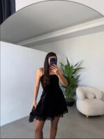 Black Velvet Lace Detailed Dress - Image 3