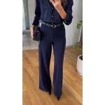 Moss High Waist Belted Trousers - Navy Blue - Image 2