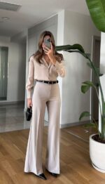 Regina Satin Shirt - Beige - Image 2