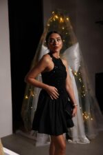 Preorder Top Sequin Bottom Poplin Dress -Black - Image 3