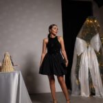 Top Sequin Bottom Poplin Dress -Black