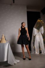 Preorder Top Sequin Bottom Poplin Dress -Black