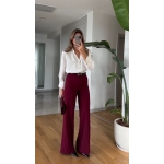 Moss High Waist Belted Trousers - Claret Red - Image 2