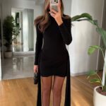 Tail Draped Padded Dress – Black