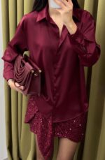 Tok Texture Satin Claret Red Shirt