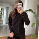 Eyelet Detail Knitwear Set - Brown