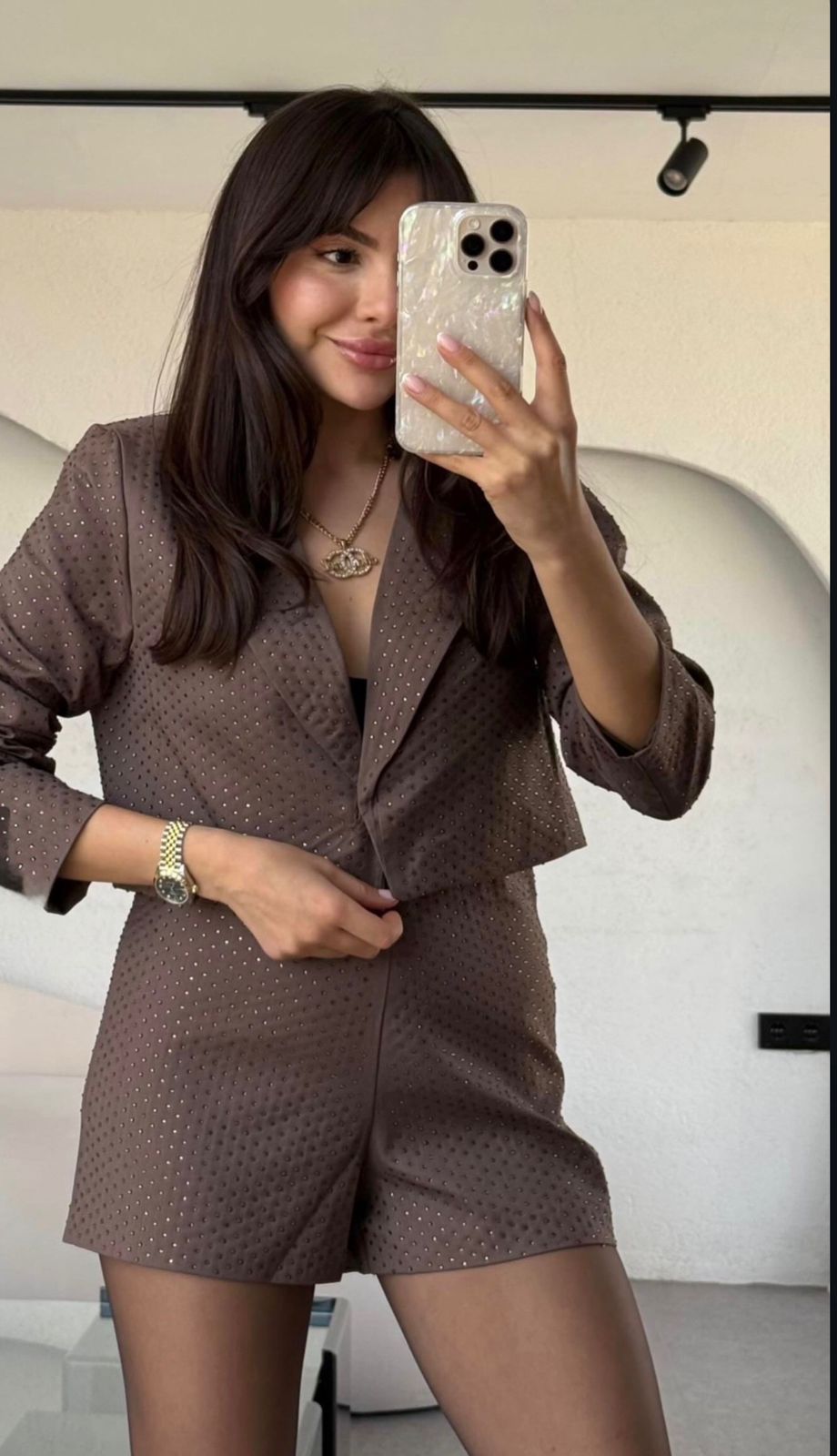 ba0b56fe-0fd6-4894-92d6-579b81863980 Diamond Glow Short Set—Brown - Image 1