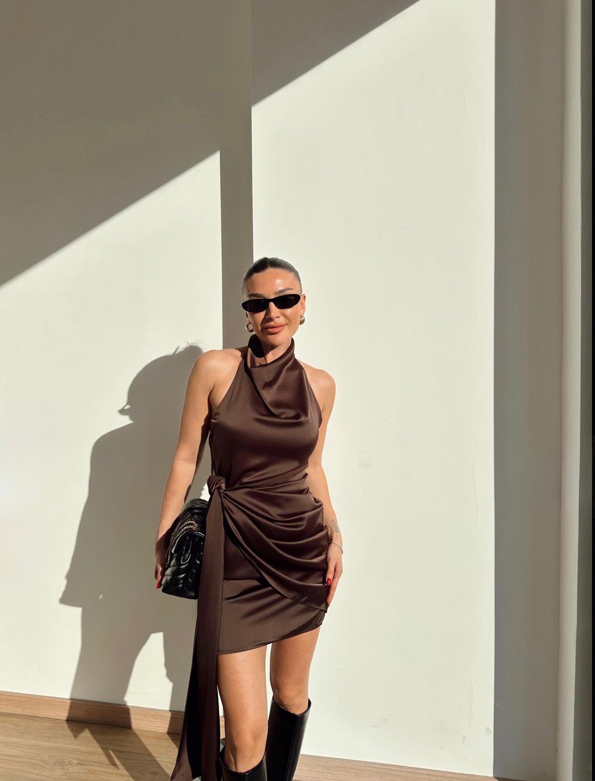 d1dbb304-f723-448e-858a-5806d1e9377f.jpeg Backless Tied Satin Mini Claret Brown Dress - Image 1