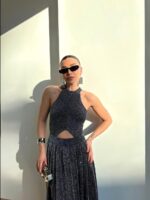 Halter Collar Stone Printed Dress - Image 2