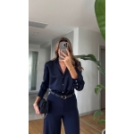 Regina Satin Shirt - Navy Blue - Image 2