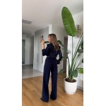Moss High Waist Belted Trousers - Navy Blue - Image 3