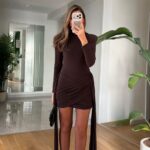 Tail Draped Padded Dress – Brown