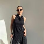 Shimmerical Back Neckline Asymmetrical Blouse Set