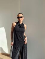 Shimmerical Back Neckline Asymmetrical Blouse