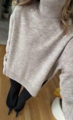 Soft Oversized Turtleneck Knit – Beige - Image 2