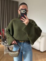 Green Turtleneck Sweater With Wide Sleeves - Image 2
