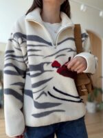 Cream Fleece Quarter Zip Floral Pullover - Image 3