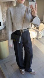 Beige Ribbed Turtleneck Wool Sweater - Image 2