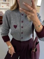 Heart cardigan grey and burgundy - Image 4