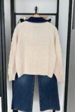 Denim-Collar Cable Knit - Ecru - Image 5