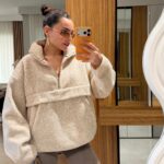 Beige Sherpa Fleece Quarter Zip Sweater
