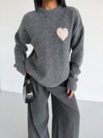 Patch Knit Sweater - Grey - Image 2