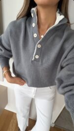 Buttoned V-Neck Knit grey - Image 2