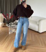Brown Cropped Turtleneck Sweater - Image 3