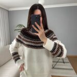 White And Brown Fair Isle Knit Sweater