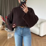 Brown Cropped Turtleneck Sweater