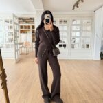 Brown Knit Cardigan and Pants Set