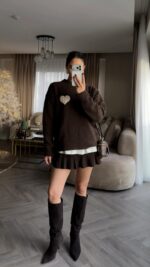 Brown Heart Patch Sweater