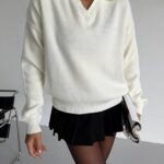 Ivory Collared Knit Sweater