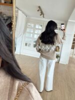 Beige Argyle Knit Sweater With Collar - Image 4