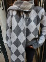 Argyle Knit Sweater with Matching Scarf - Image 2