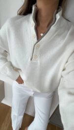 Buttoned V-Neck Knit off-white - Image 2