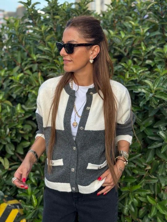 63347936-765d-4a09-822c-aa273dce5b94 Grey and white cardigan - Image 1