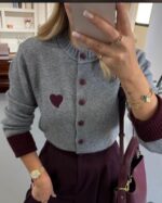 Heart cardigan grey and burgundy - Image 2