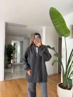 Grey Half Zip Knit Sweater