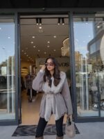 Beige Faux Fur Trim Belted Jacket - Image 3