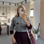 Heart cardigan grey and burgundy