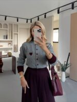 Heart cardigan grey and burgundy