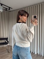 Cream Buttoned Sweater With Paisley Scarf - Image 4